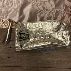 Michael Kors Metallic Gold Logo Cosmetic Bag